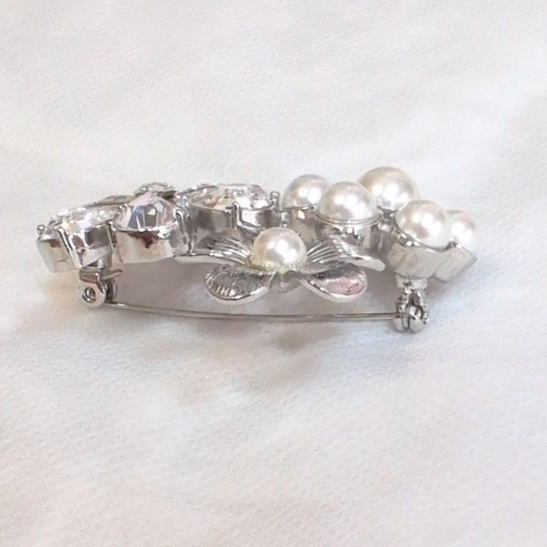 未使用級✨ルネ クリスタルフラワーブローチ パール ビジュー パール シルバー