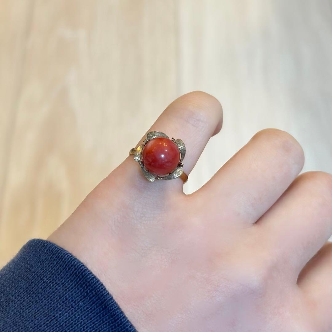 【14K アンティーク】珊瑚 お花 指輪