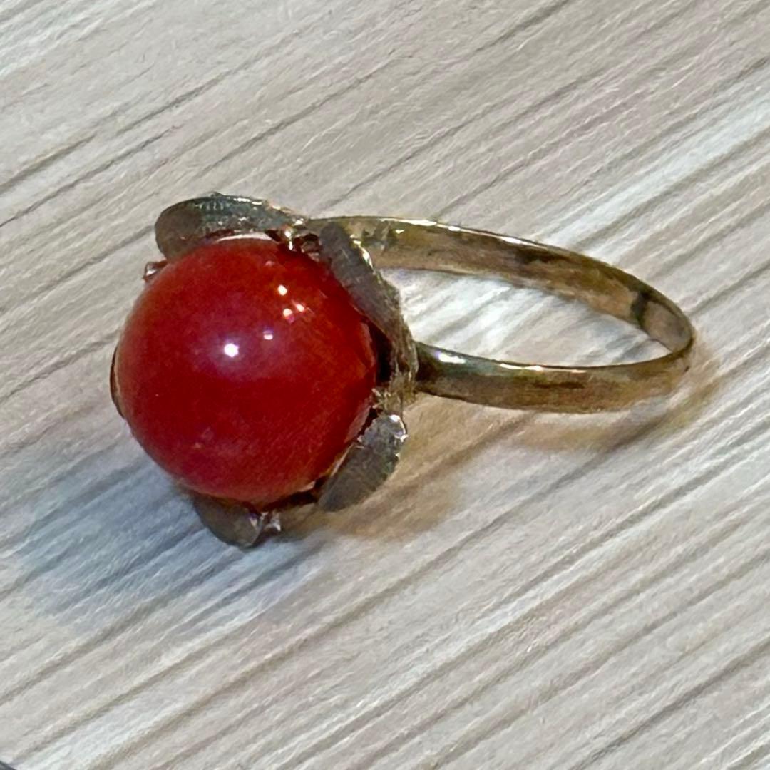 【14K アンティーク】珊瑚 お花 指輪