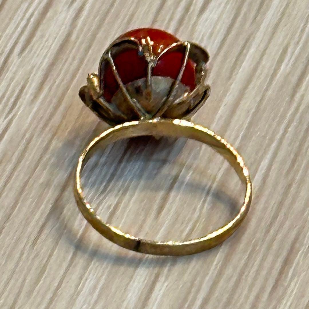 【14K アンティーク】珊瑚 お花 指輪