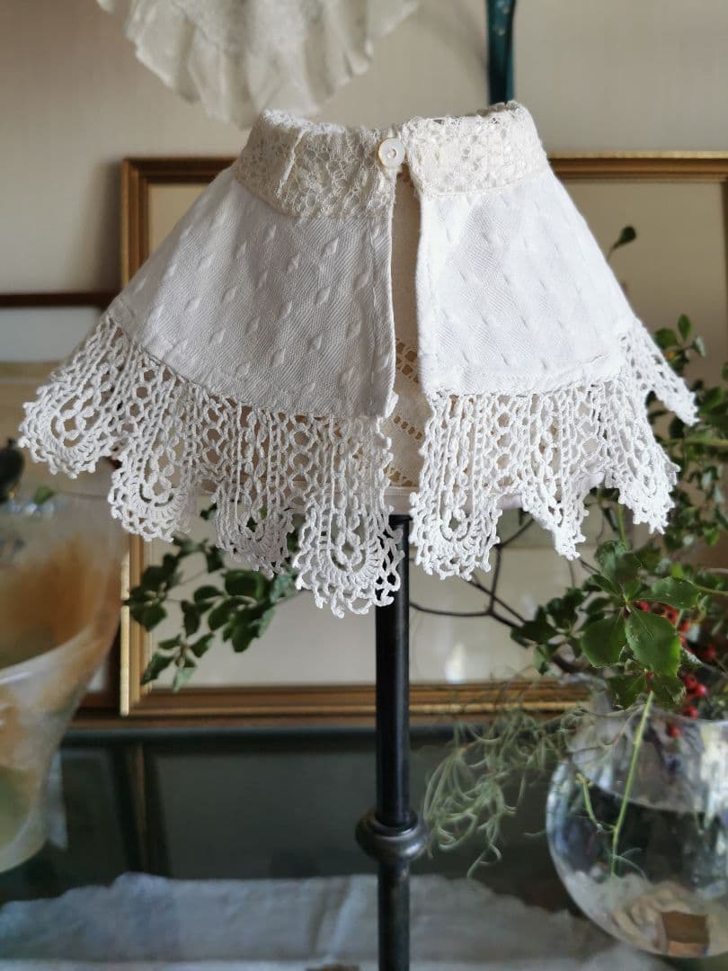 アンティークフランス ピケドプロヴァンス♢ ルピュイ クロシェ編レース装飾付け襟