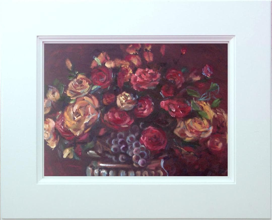 油絵 菅家令子 絵 絵画 インテリア 額付(白) uF6-113802 花 ばら