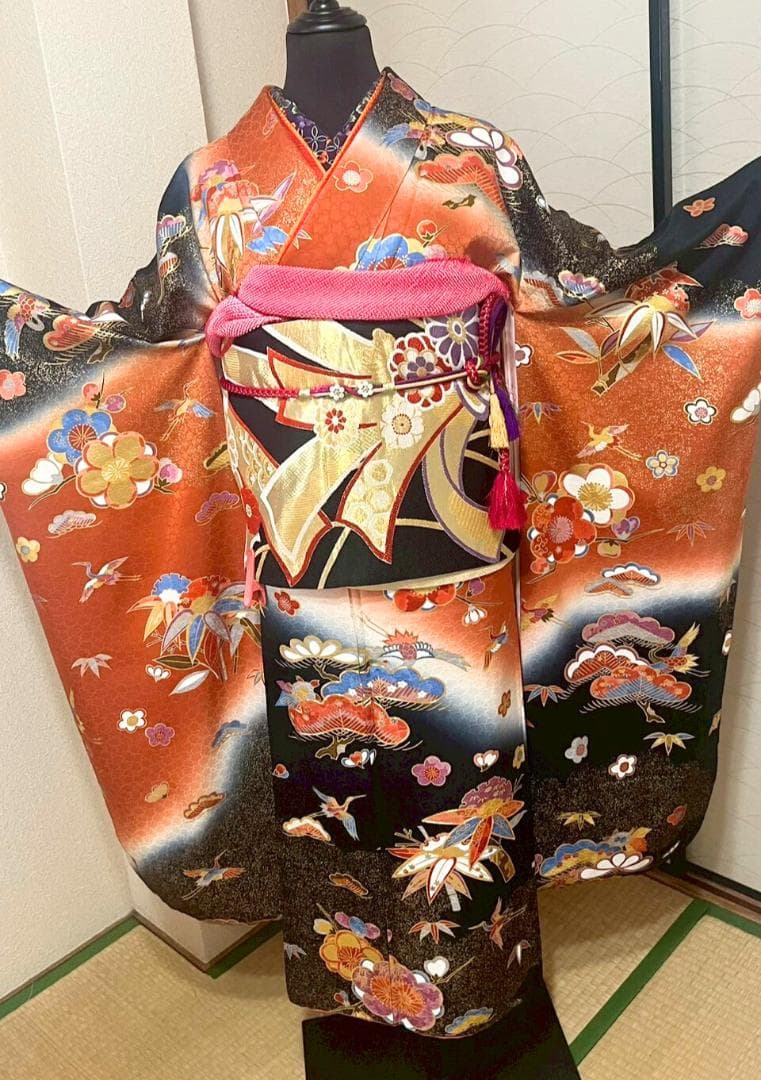正絹振袖フルセット　成人式6点セット　古典柄