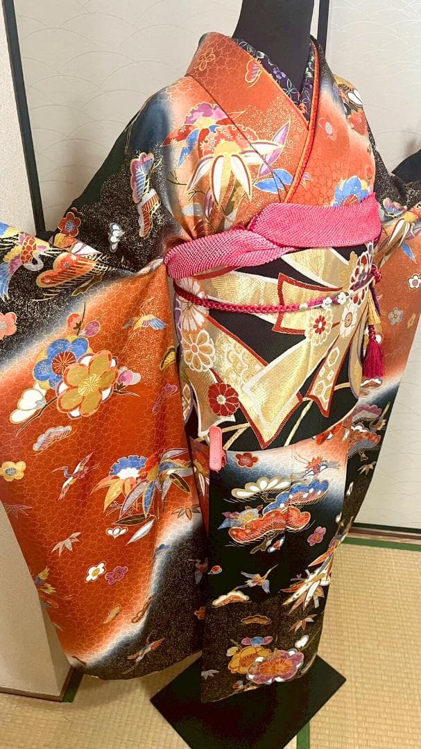 正絹振袖フルセット　成人式6点セット　古典柄