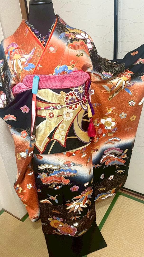 正絹振袖フルセット　成人式6点セット　古典柄
