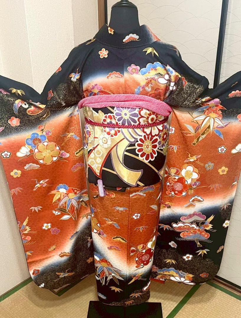 正絹振袖フルセット　成人式6点セット　古典柄