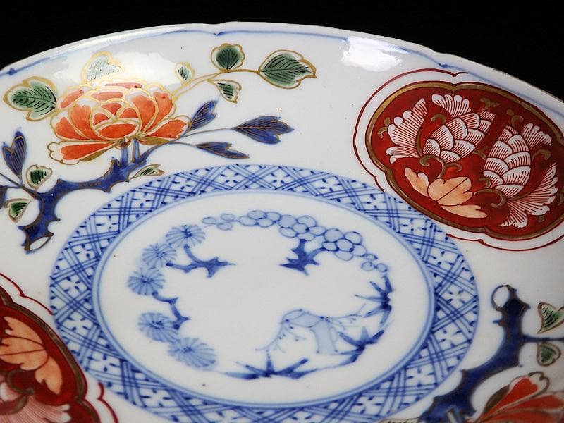 大聖寺伊万里　金襴手　牡丹に松竹梅の図　６寸皿　５枚　B269AS-BGi