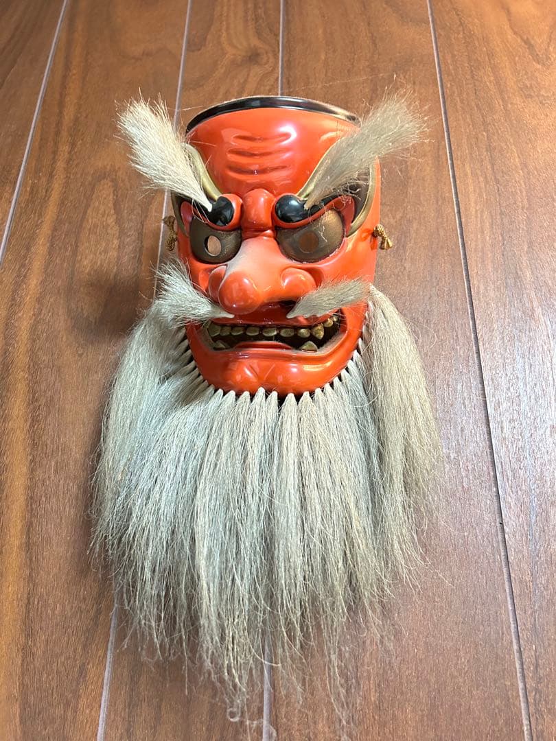 神楽面 オレンジ色 装飾用