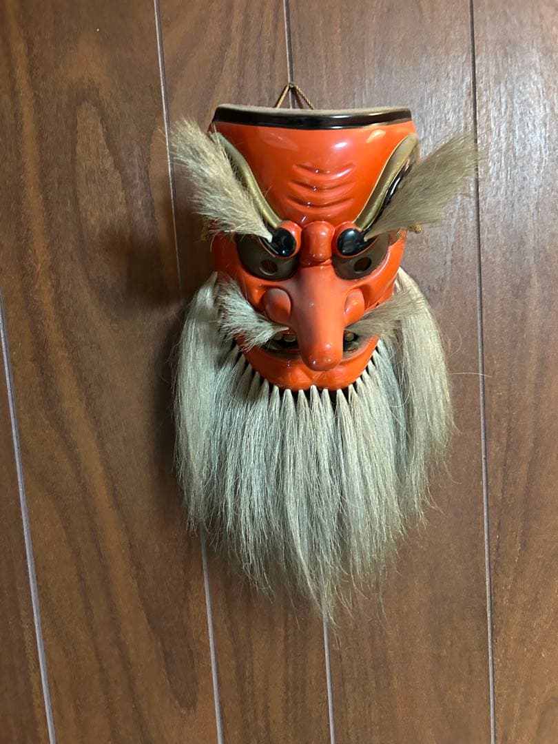 神楽面 オレンジ色 装飾用