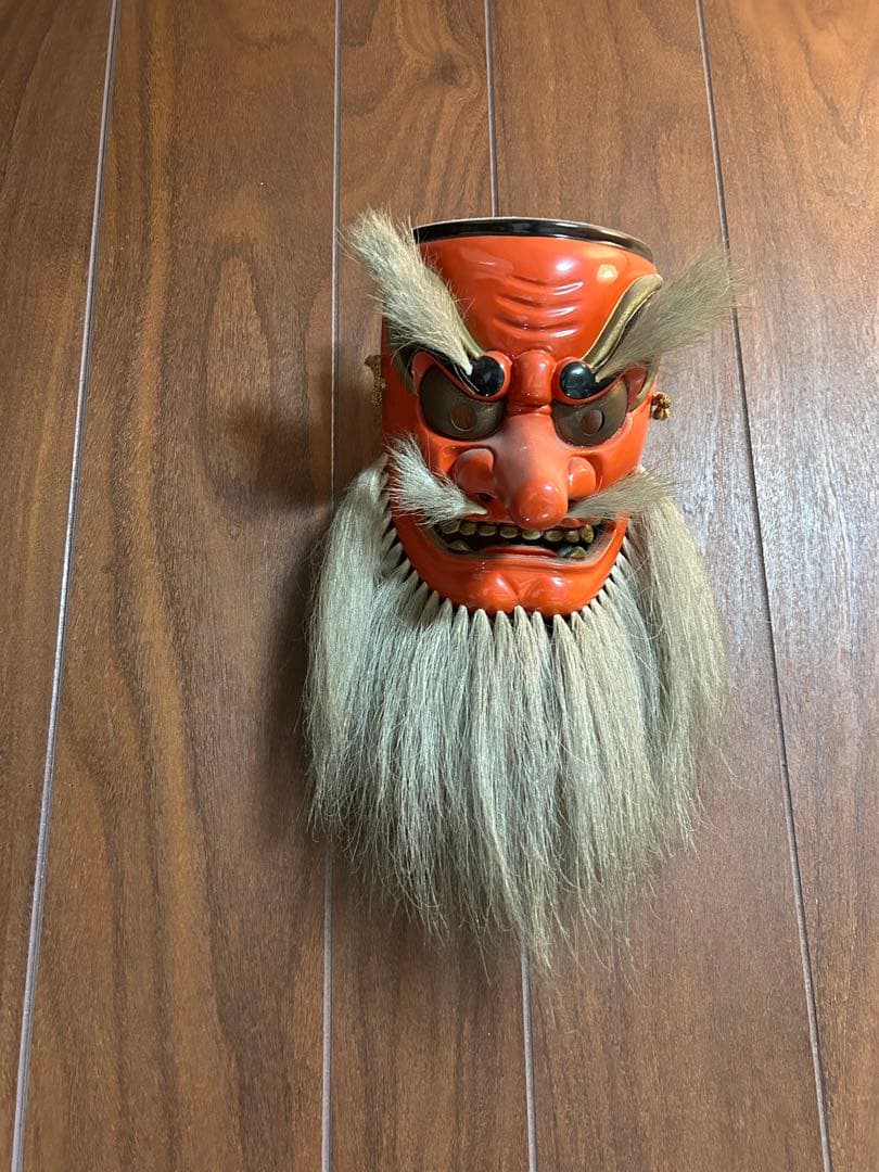 神楽面 オレンジ色 装飾用