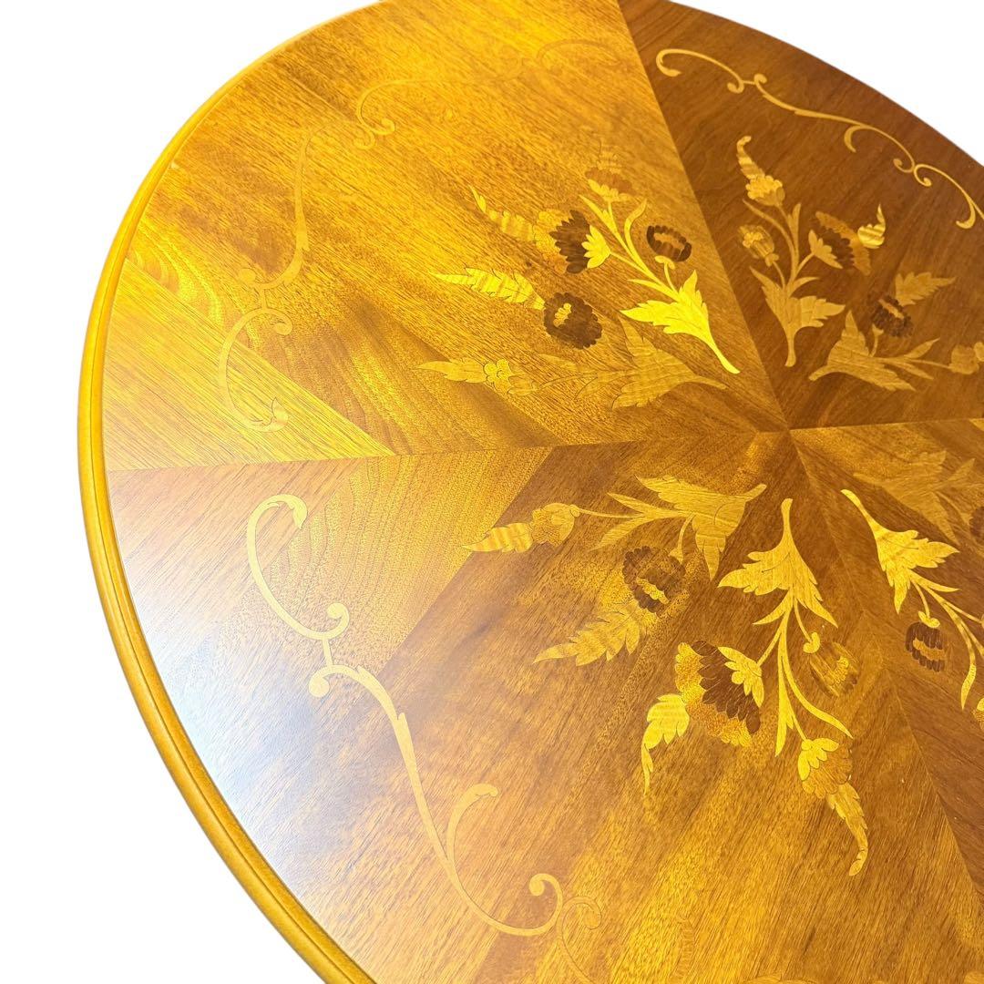 高級 イタリア アンティーク 家具 象嵌 テーブル ラウンジ 丸 80cm猫脚