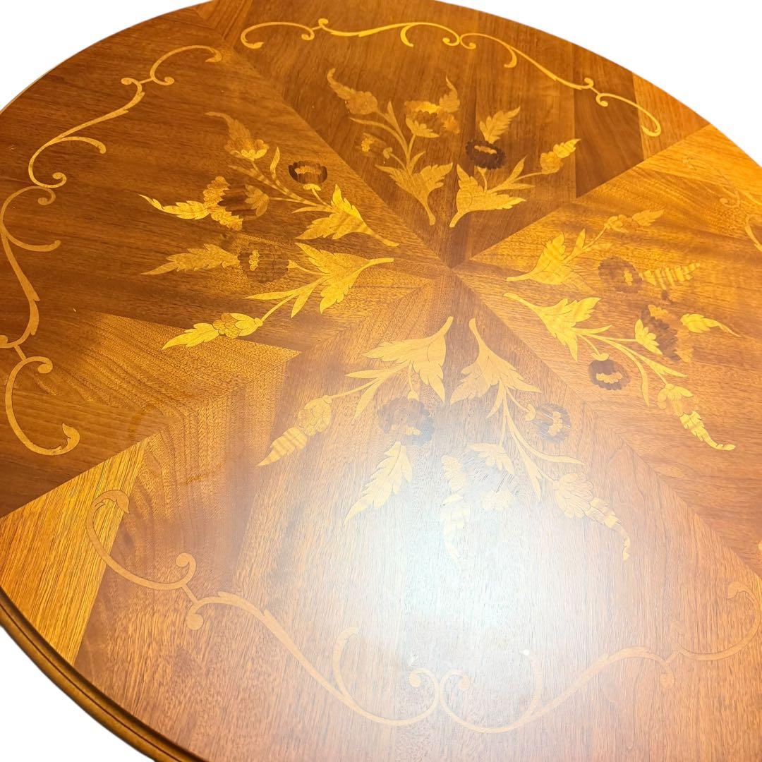 高級 イタリア アンティーク 家具 象嵌 テーブル ラウンジ 丸 80cm猫脚