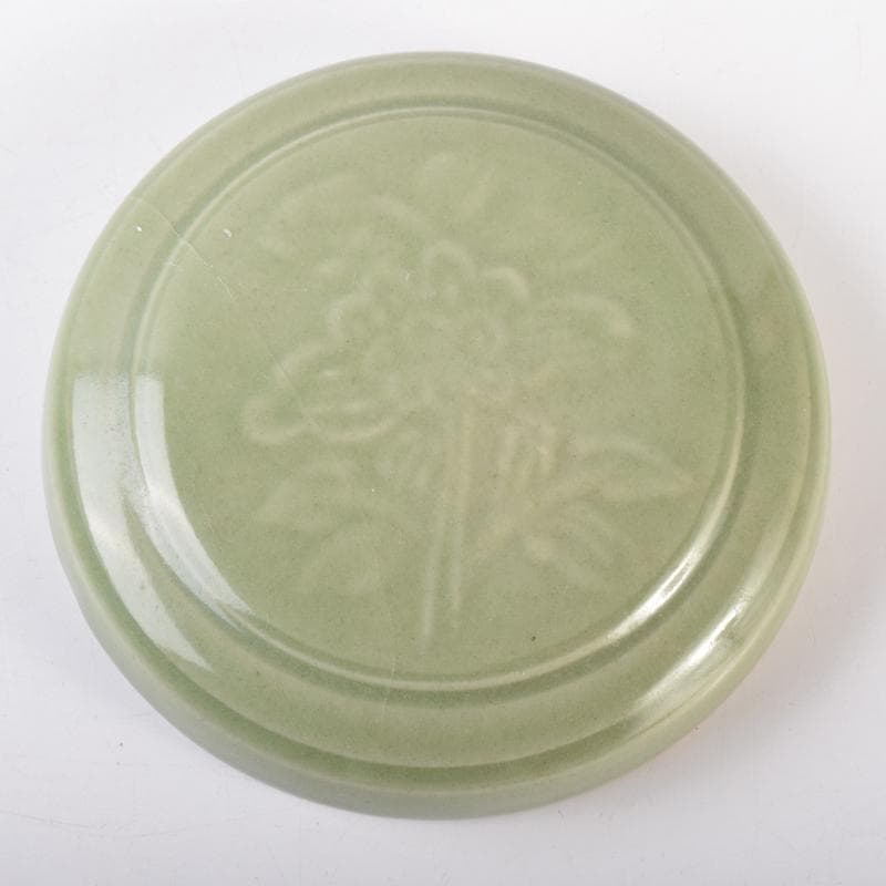 中国　龍泉窯青磁　刻花文　香合　盒子　N　7070E