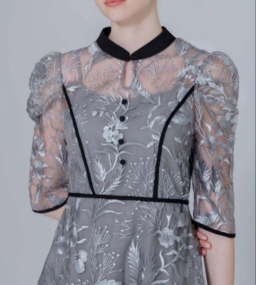 leja 花柄チュールパフスリーブワンピースドレス