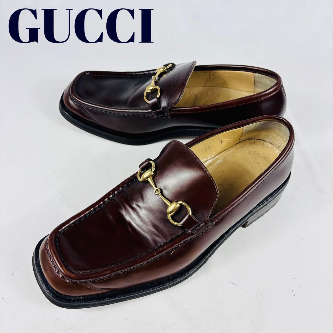 美品 GUCCI グッチ 　ホースビット レザー ローファー 　ダークブラウン
