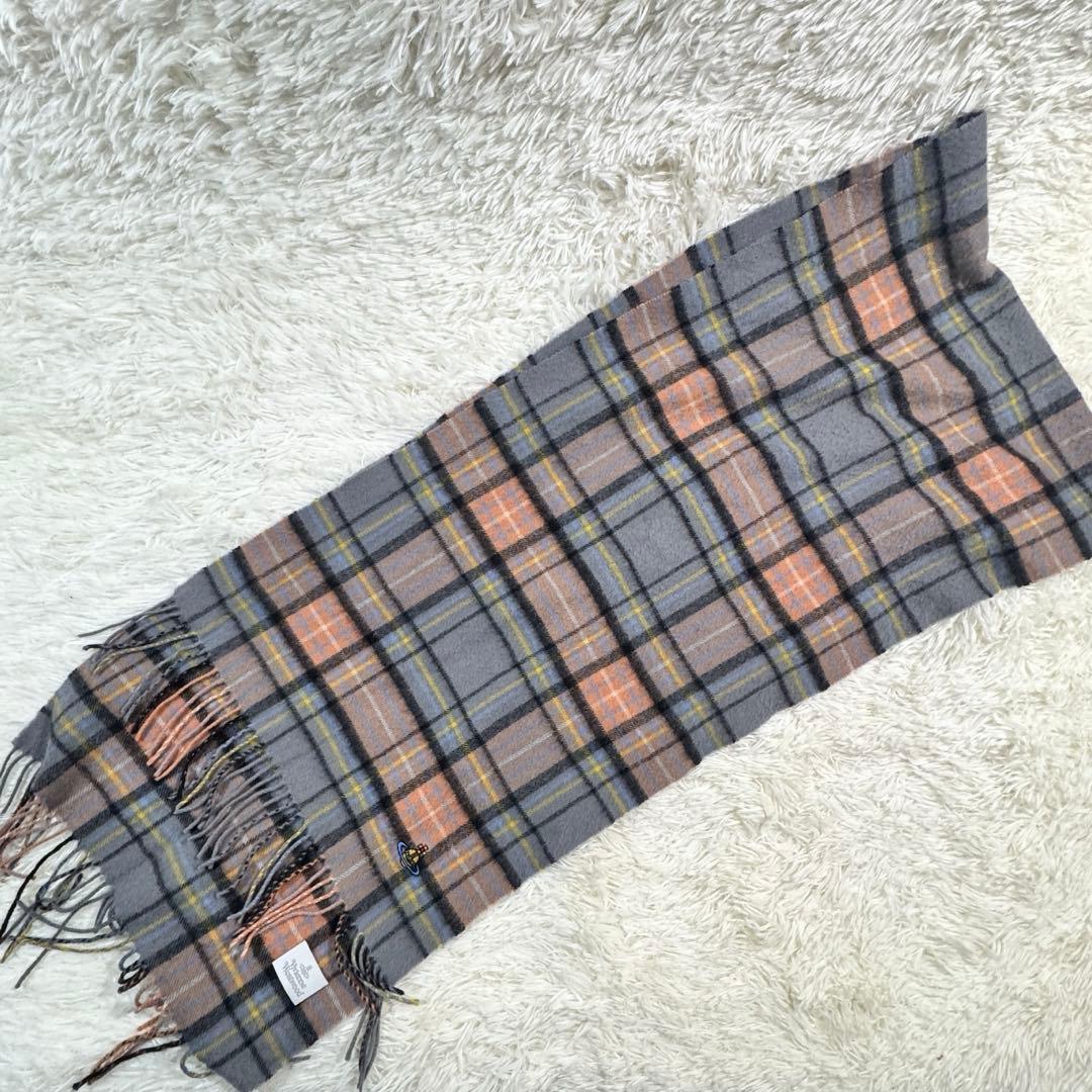 美品✨ヴィヴィアンウエストウッド マフラー オーブ刺繍 ロゴ カシミヤ 大判