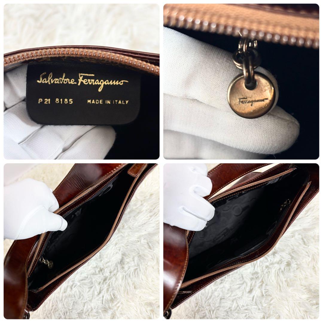 美品✨フェラガモ ショルダーバッグ ワンショルダー ロゴ金具 内側総柄 肩かけ