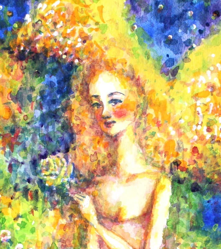 「祈り」水彩画 原画 額付き F0 天使の絵 Angel