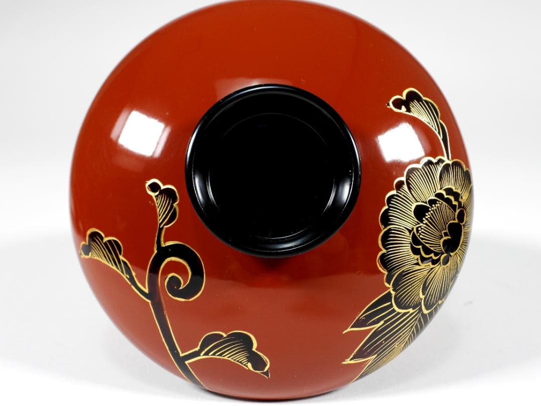 輪島塗　懐石椀汁椀　蒔絵椀　上質朱漆　牡丹沈金 蓋碗十客 共箱