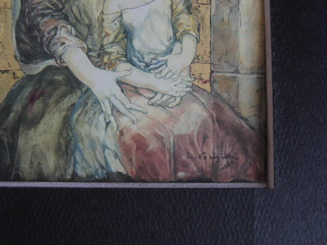 藤田嗣治、「Mere et enfant」、希少画集の額装画、人気作品