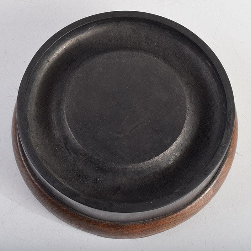 中国　書道具　端渓硯　円式硯　豊保刻　漢詩文　木蓋付　F　R9350