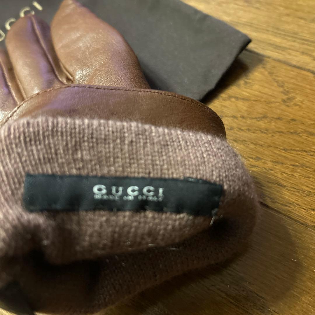 美品　GUCCI ブラウン レザー手袋