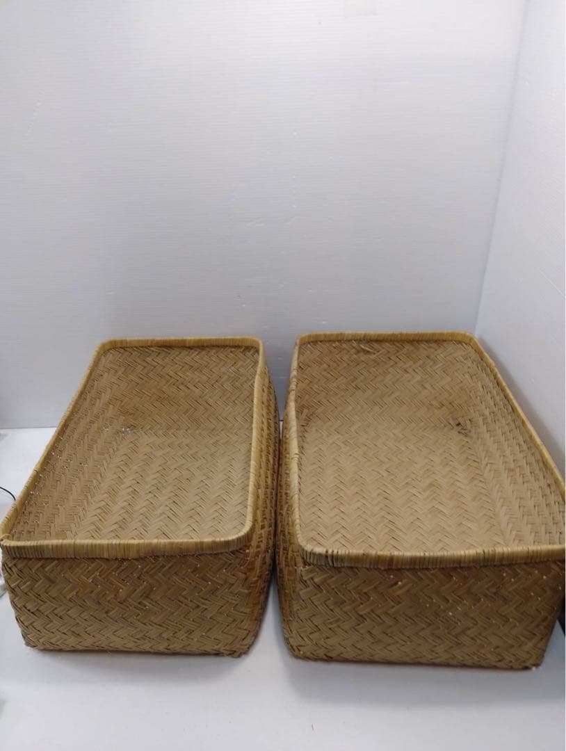 【大型】竹行李 網代編み 蓋付き 竹籠 収納バスケット 昭和レトロ 衣装籠