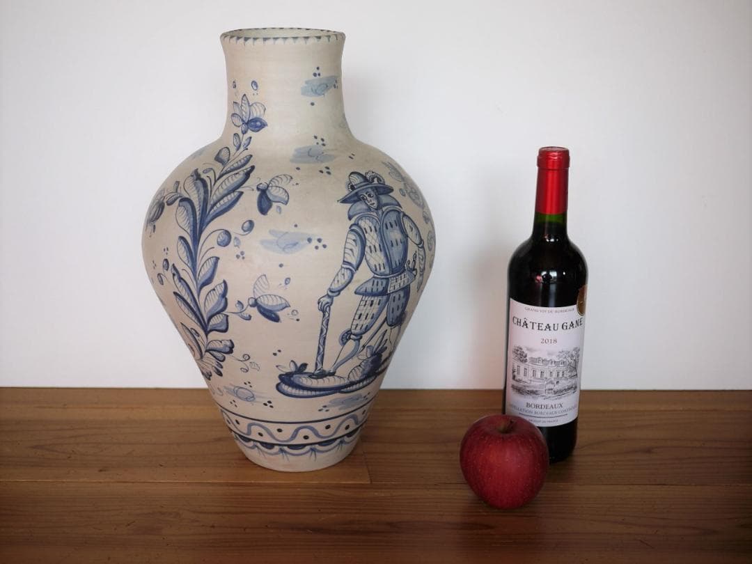 タラベラ焼　陶器花瓶　スペイン　デルフトブルー　マジョリカ　アラベスク花唐草