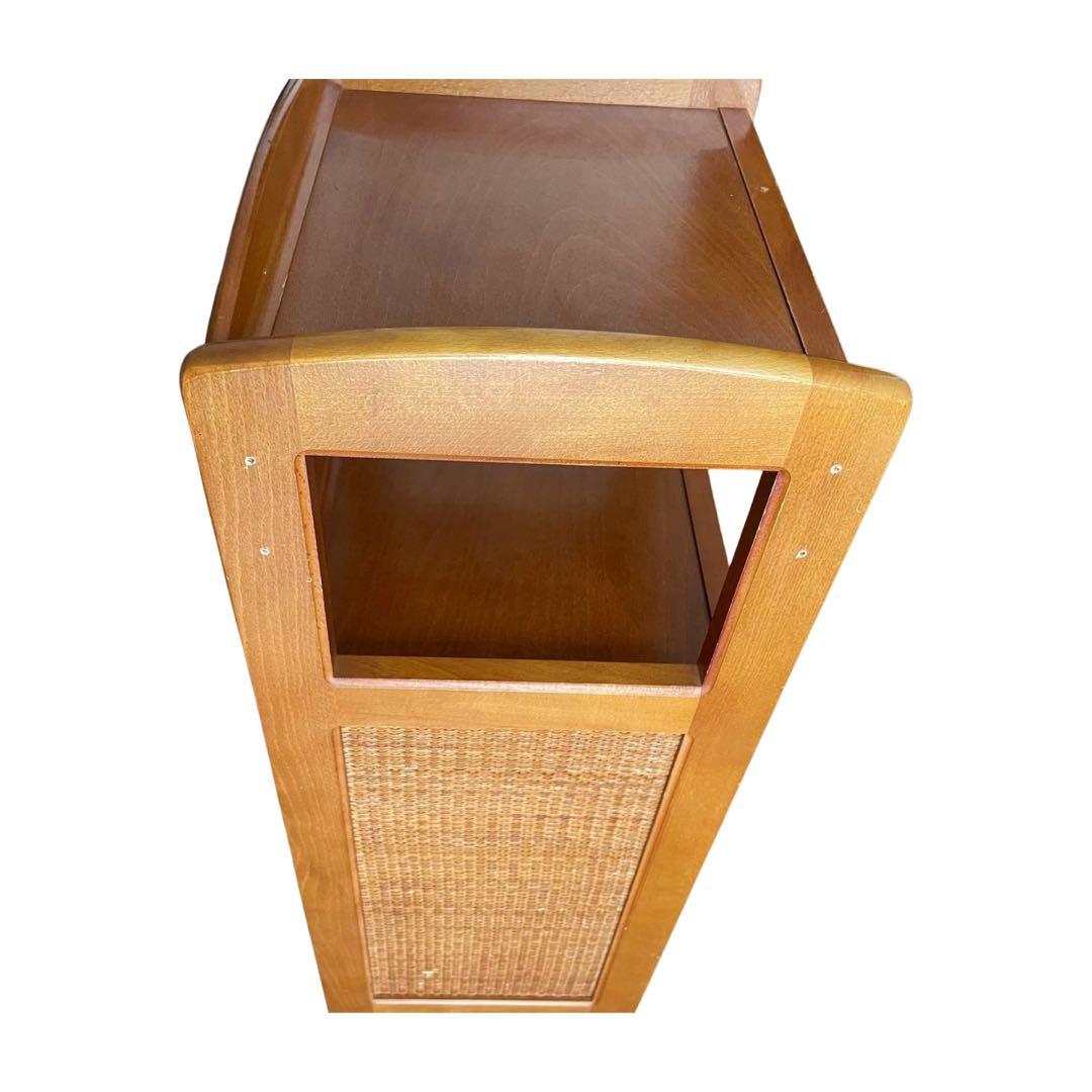 希少　カリモク ラタン 木製電話台・FAX台 引き出し付き 昭和レトロ