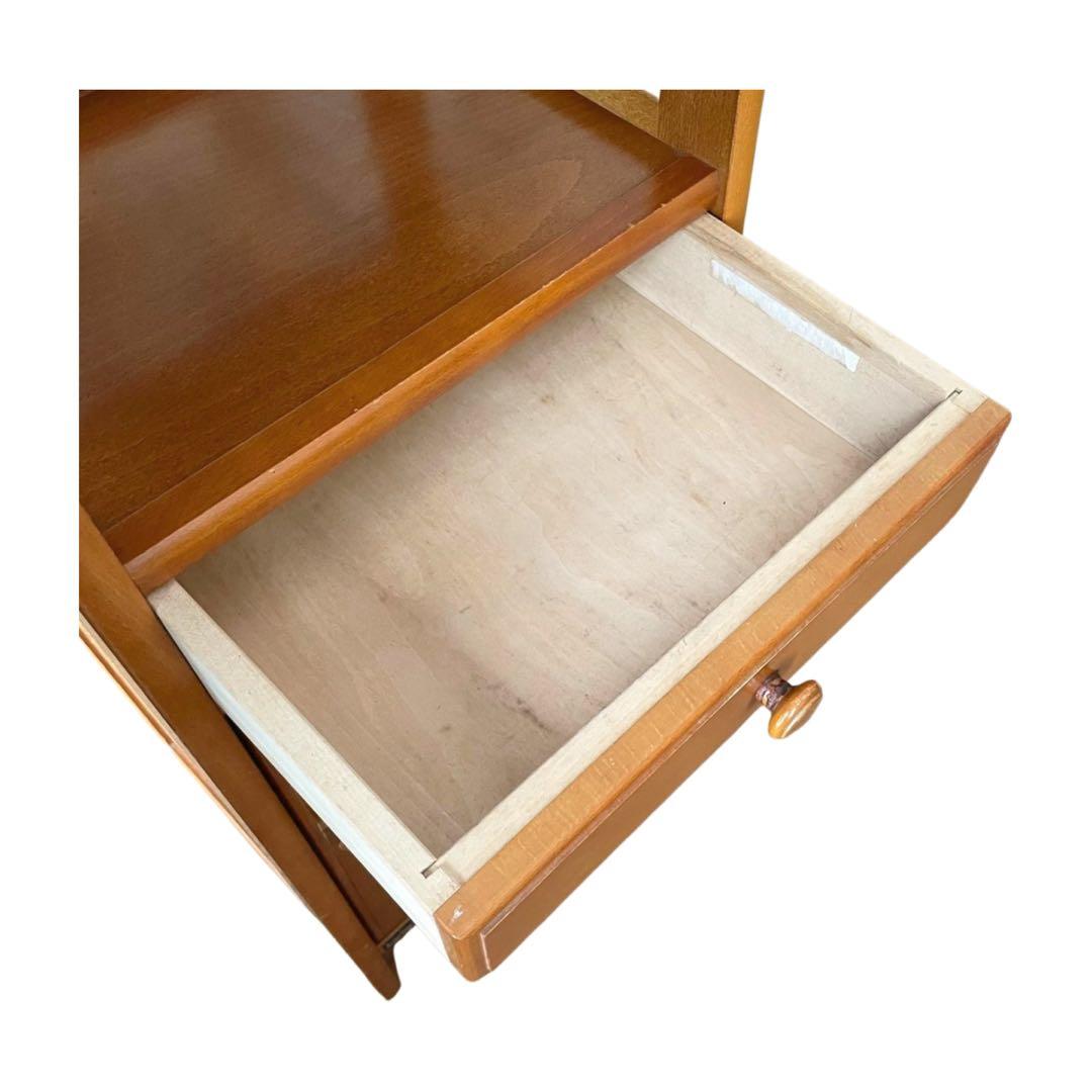 希少　カリモク ラタン 木製電話台・FAX台 引き出し付き 昭和レトロ