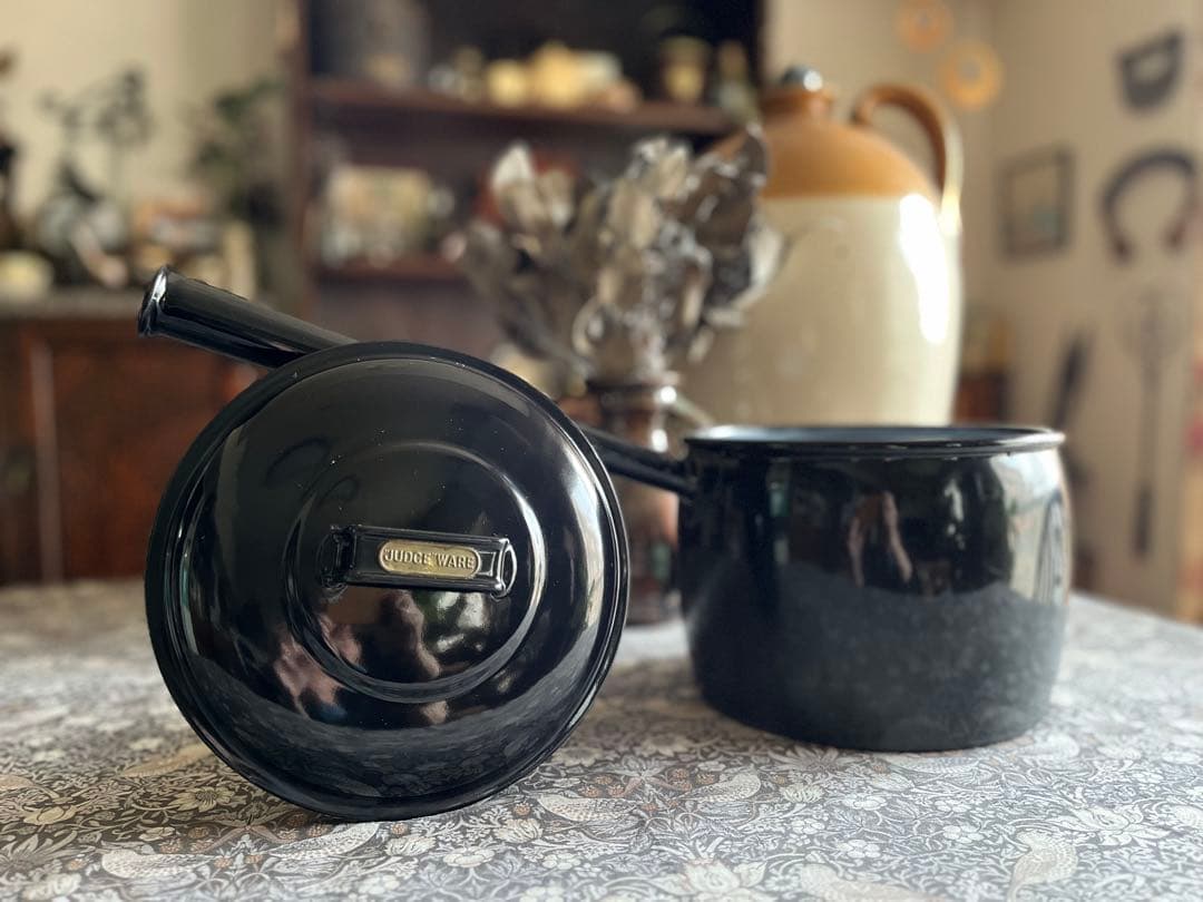 イギリス　アンティーク　JUDGE WARE ホーロー　ソースパン　鍋　エナメル