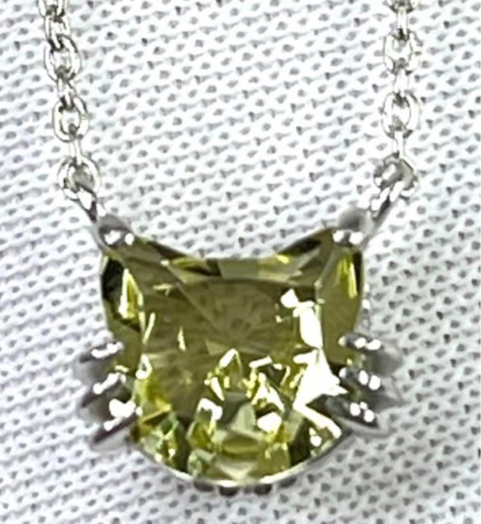 宝石ルース 『限定品！ネコちゃんネックレス！』天然レモンクォーツ　チェーン付