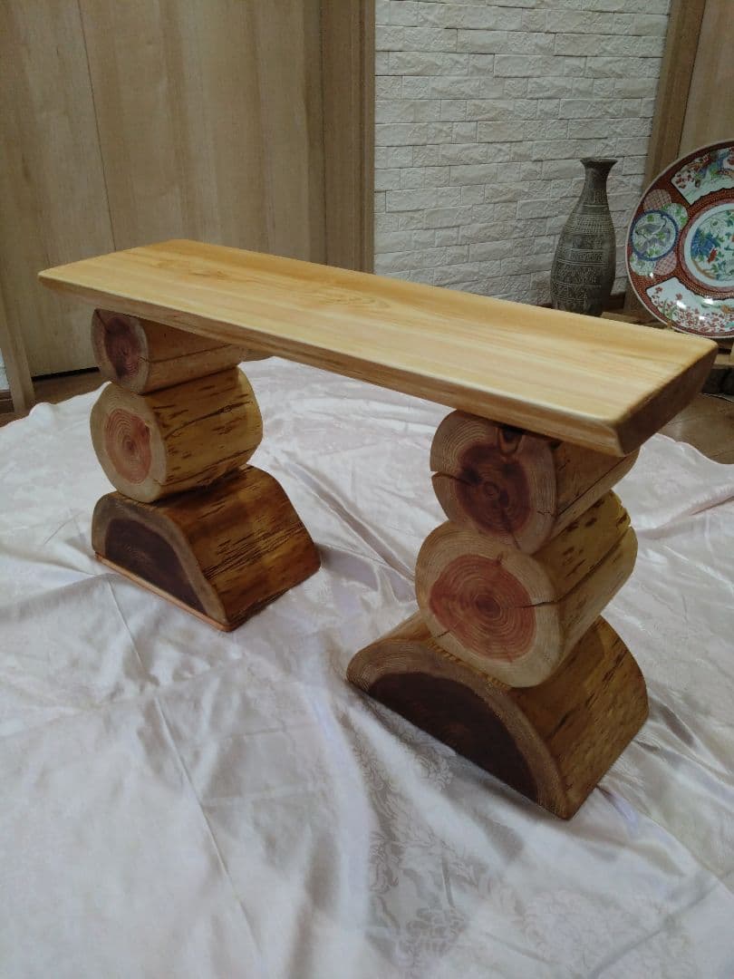 檜のベンチ(76・77)　あいこ❕丸太風の脚節無し座面をつるつる仕上げ