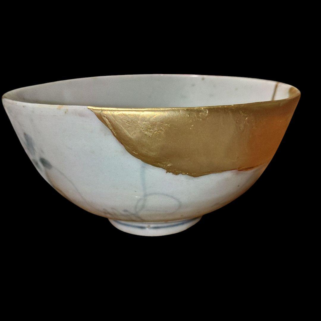 初期伊万里　ナズナ文染付碗　くらわんか　金継ぎ　骨董品　古美術