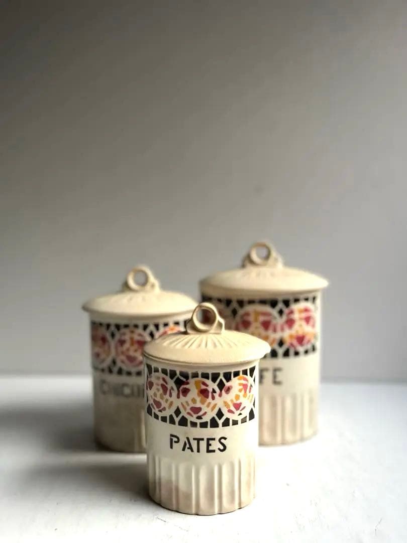 994 フランスアンティーク ステンシル模様のキャニスター セット 蚤の市 パリ