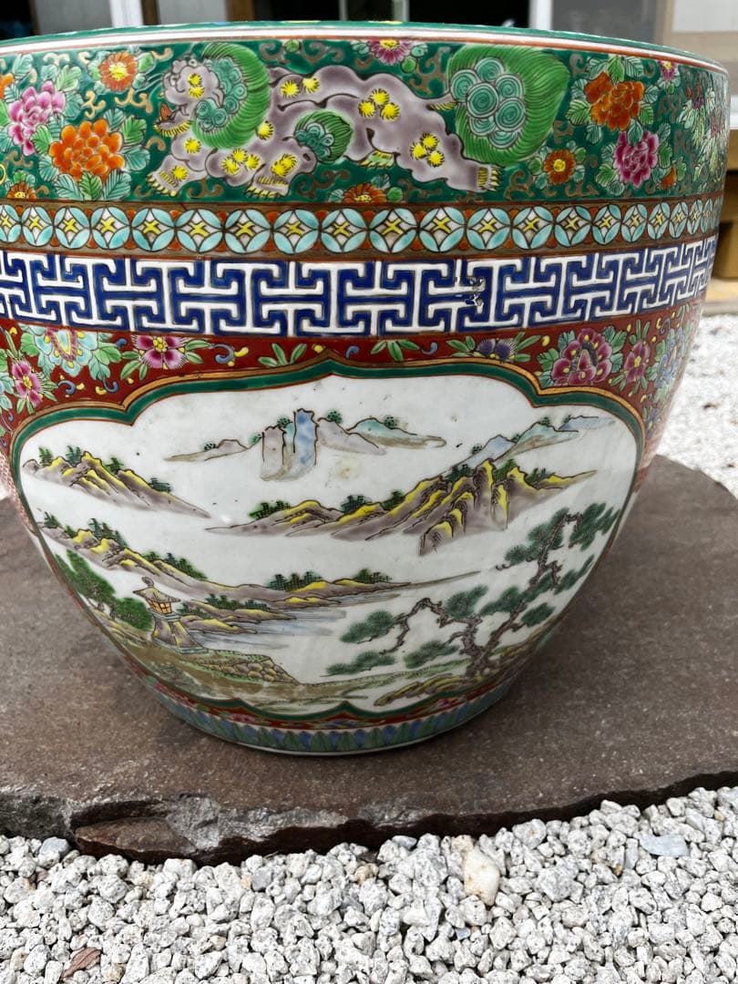 伊万里焼 十錦手 染付 色絵 金彩 花鉢　金魚鉢　火鉢　特大サイズ