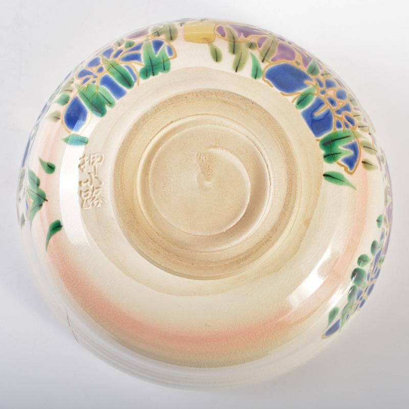 京焼　押小路窯　庄左エ門造　色絵八ツ橋　菖蒲文　茶碗　共布共箱　C　R6547