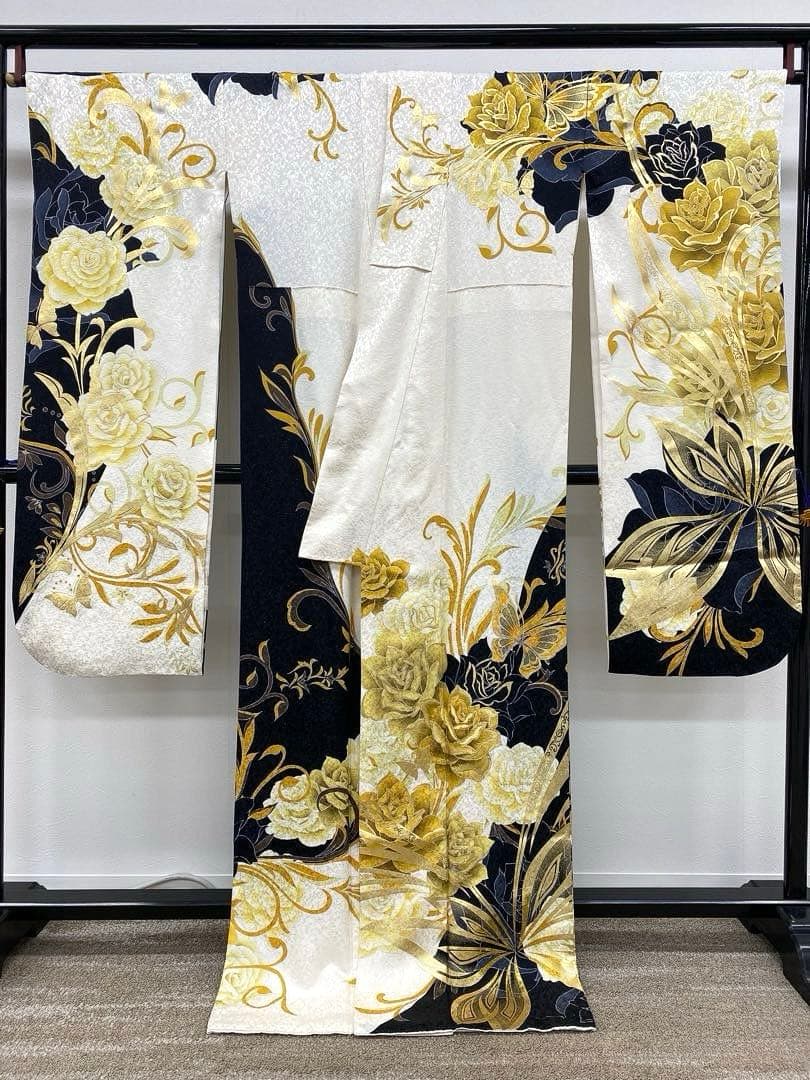 振袖 豪華 蝶 薔薇 金駒 金彩 銀通し身丈170cm 撥水加工済