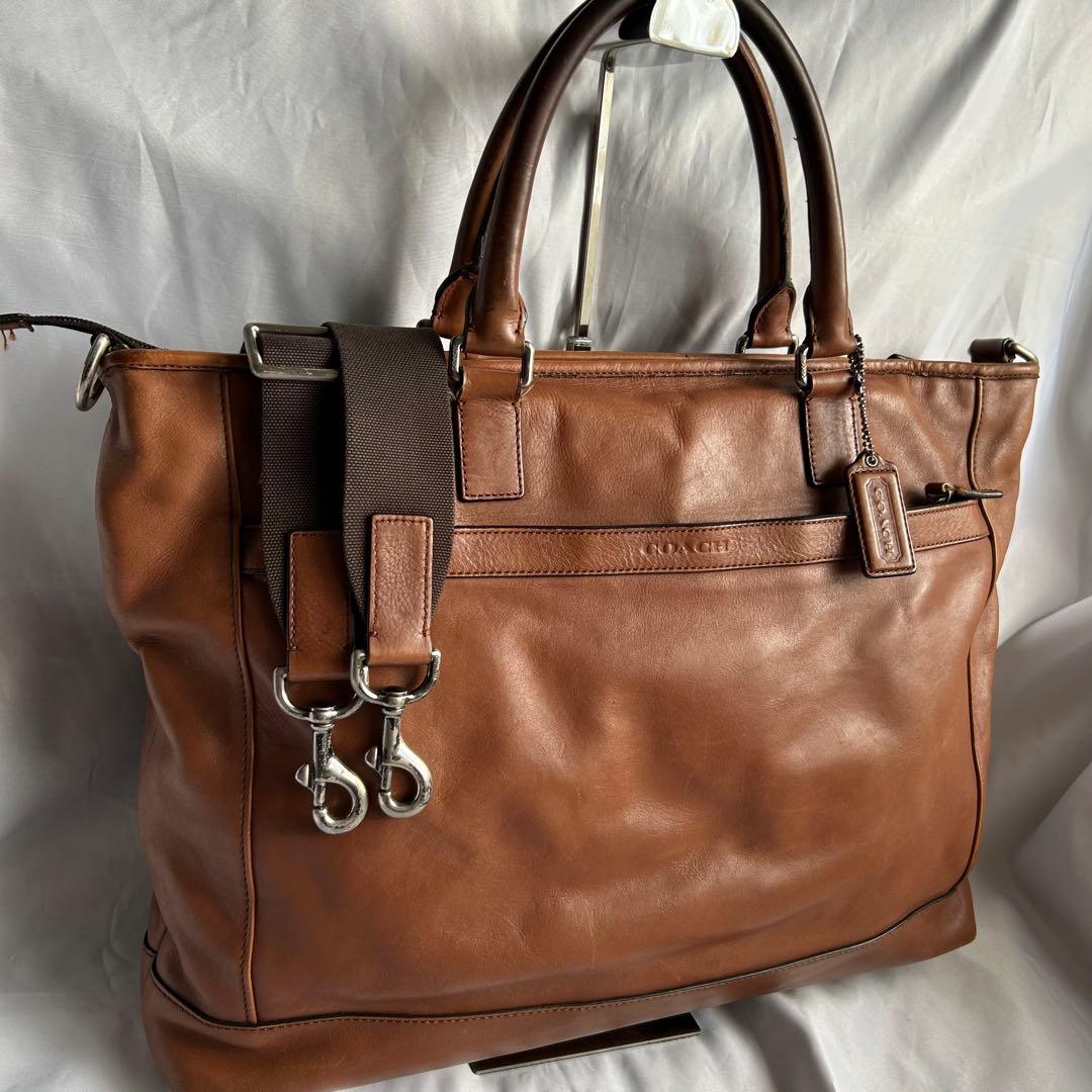 【人気】COACH レザー 2way ビジネスバッグ ショルダー A4 ブラウン