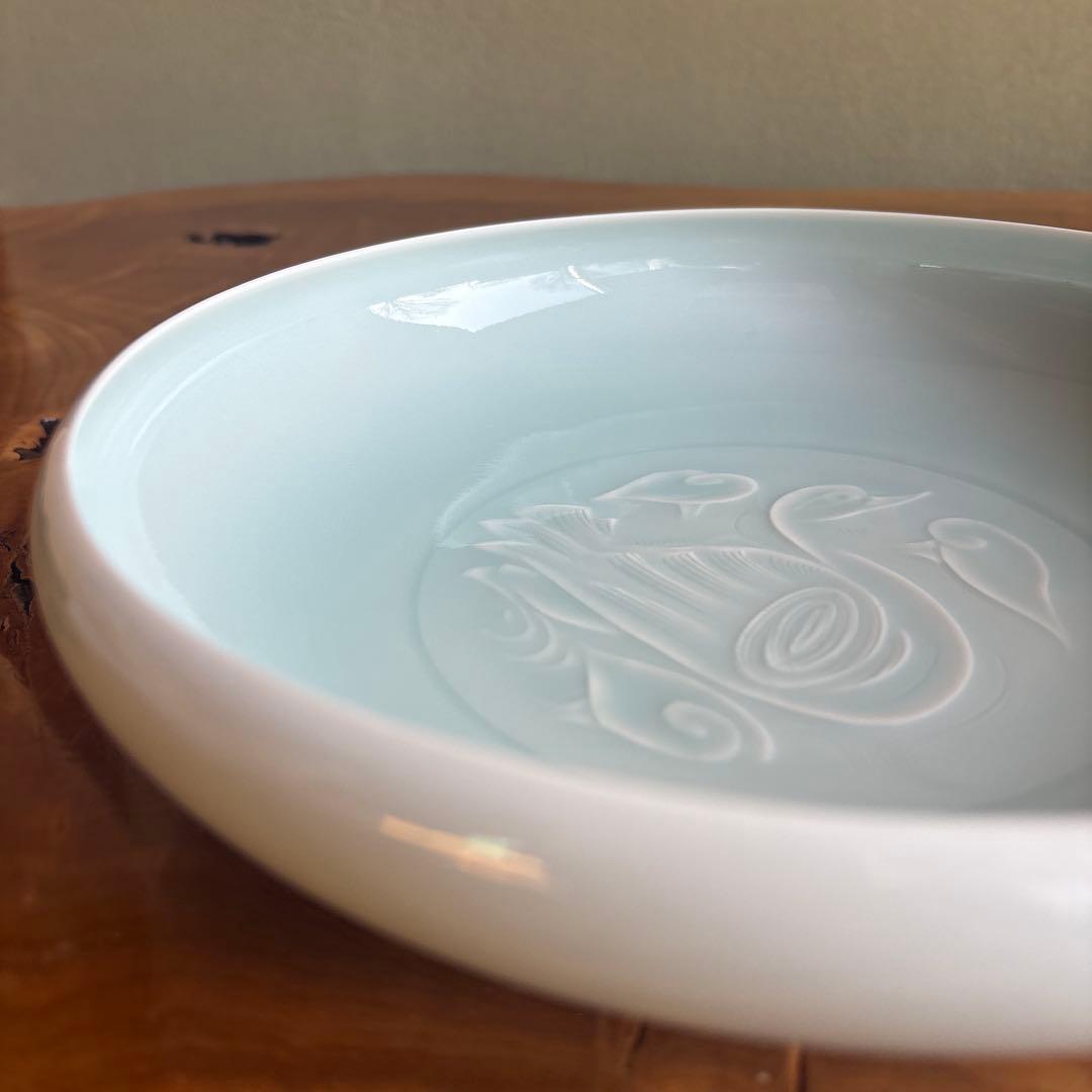 人間国宝 塚本快示 青白磁水鳥文 鉢 共箱