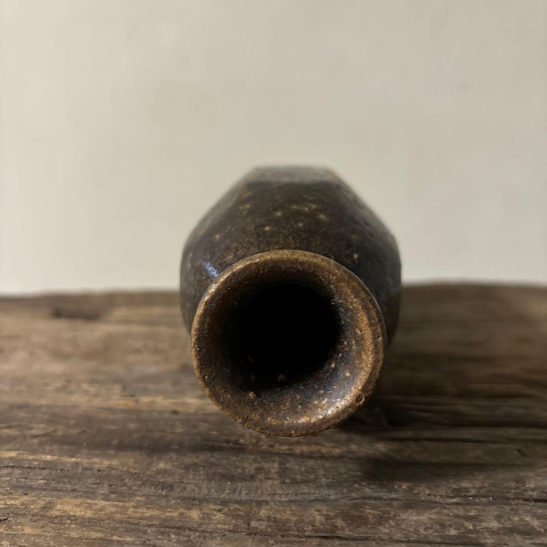 民芸陶器　徳利花入　出石窯　古道具　アンティーク酒器　花器　李朝　黒高麗　古民芸