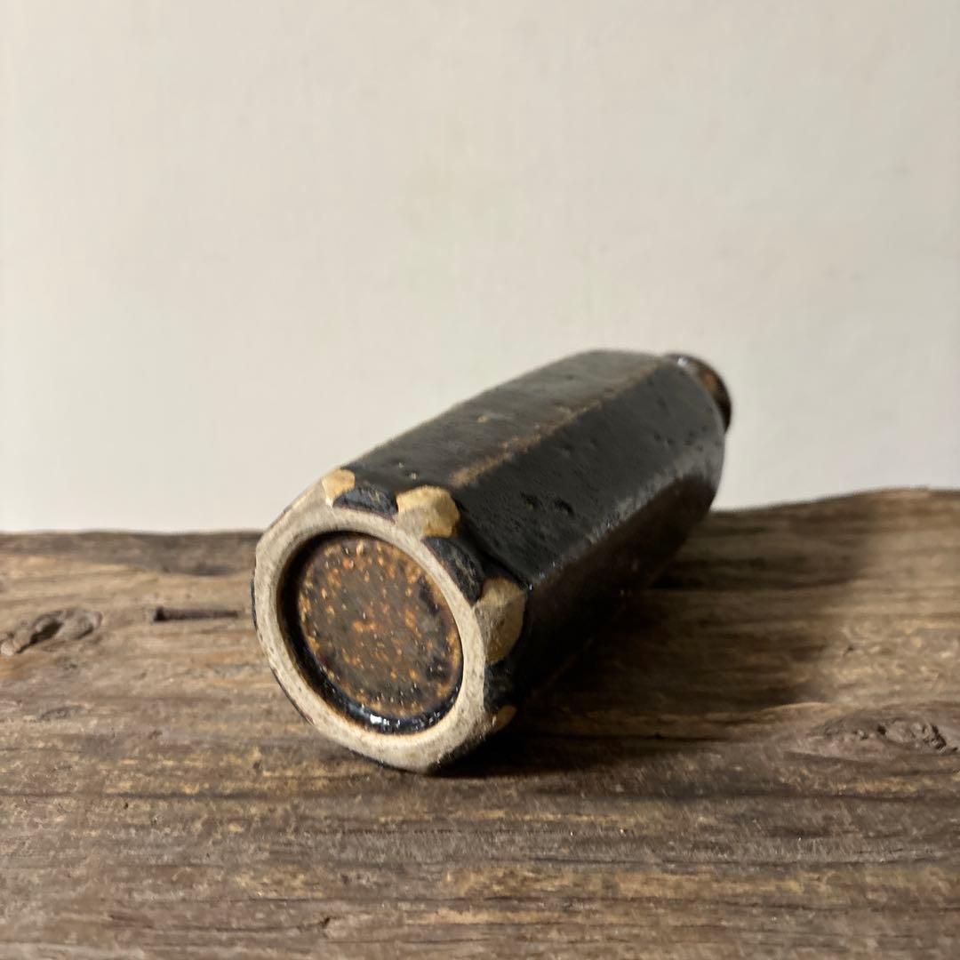 民芸陶器　徳利花入　出石窯　古道具　アンティーク酒器　花器　李朝　黒高麗　古民芸