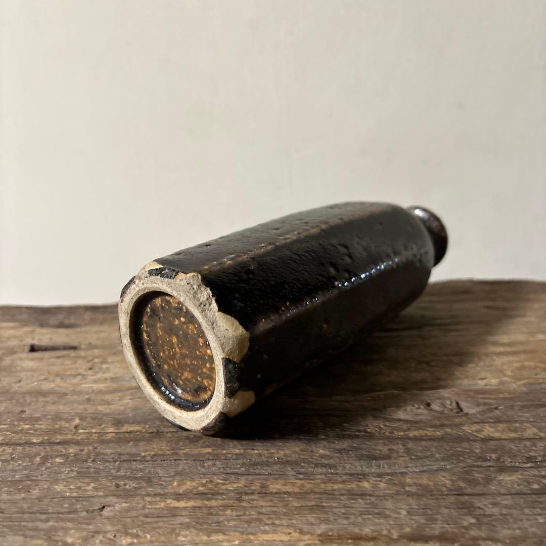 民芸陶器　徳利花入　出石窯　古道具　アンティーク酒器　花器　李朝　黒高麗　古民芸