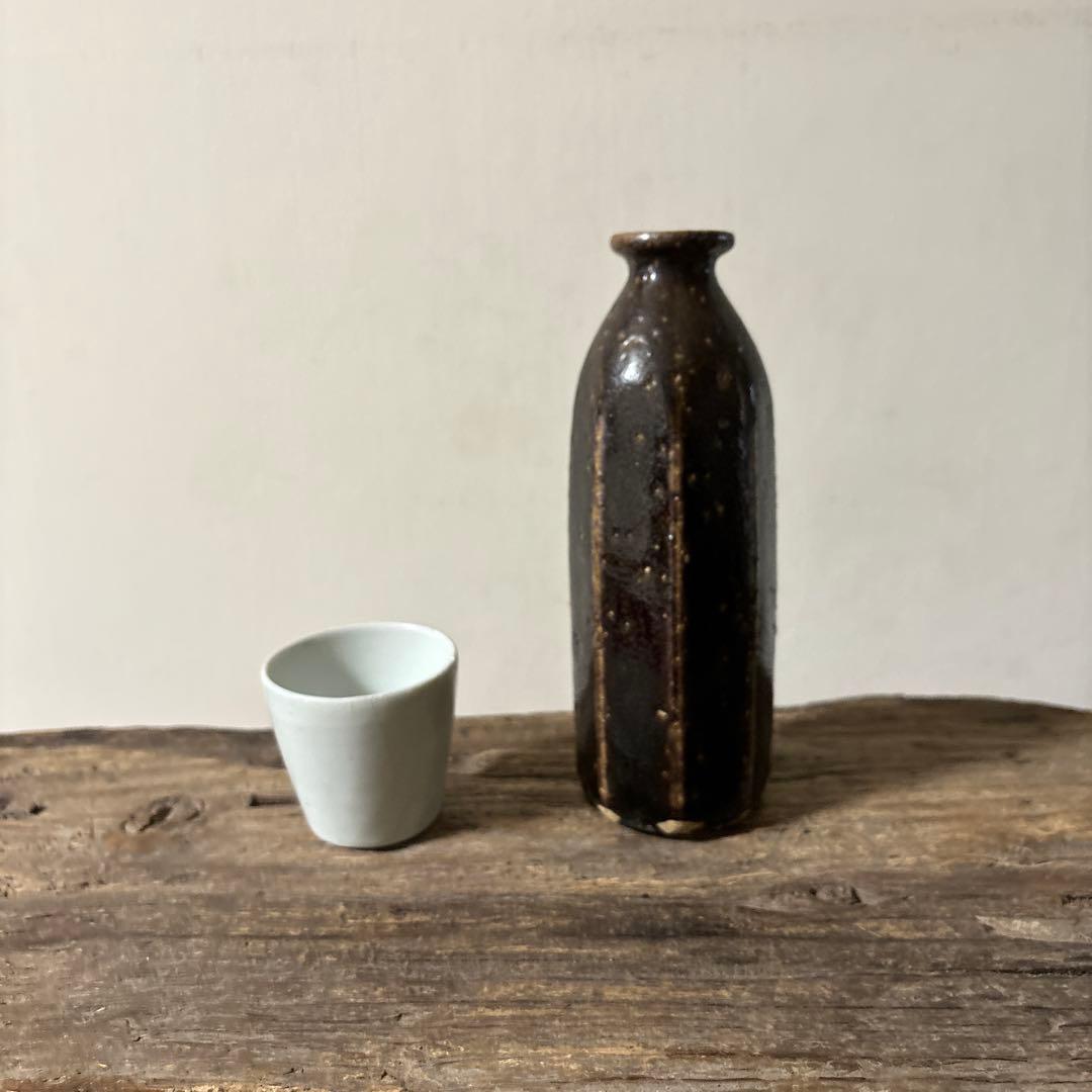 民芸陶器　徳利花入　出石窯　古道具　アンティーク酒器　花器　李朝　黒高麗　古民芸