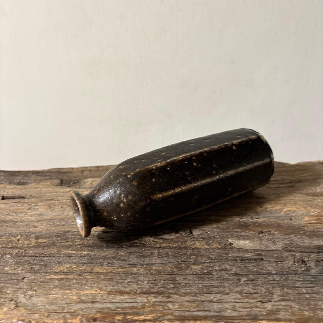 民芸陶器　徳利花入　出石窯　古道具　アンティーク酒器　花器　李朝　黒高麗　古民芸