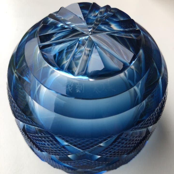 復刻薩摩切子 藍色切子碗 昭和レトロ✿︎