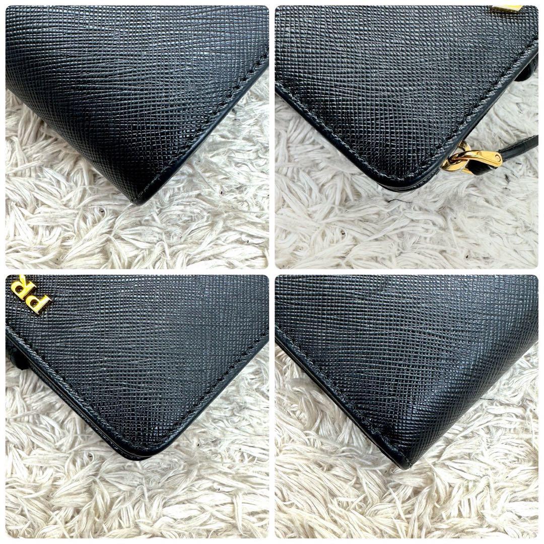 【極美品】プラダ 二つ折り財布 サフィアーノレザー ブラック