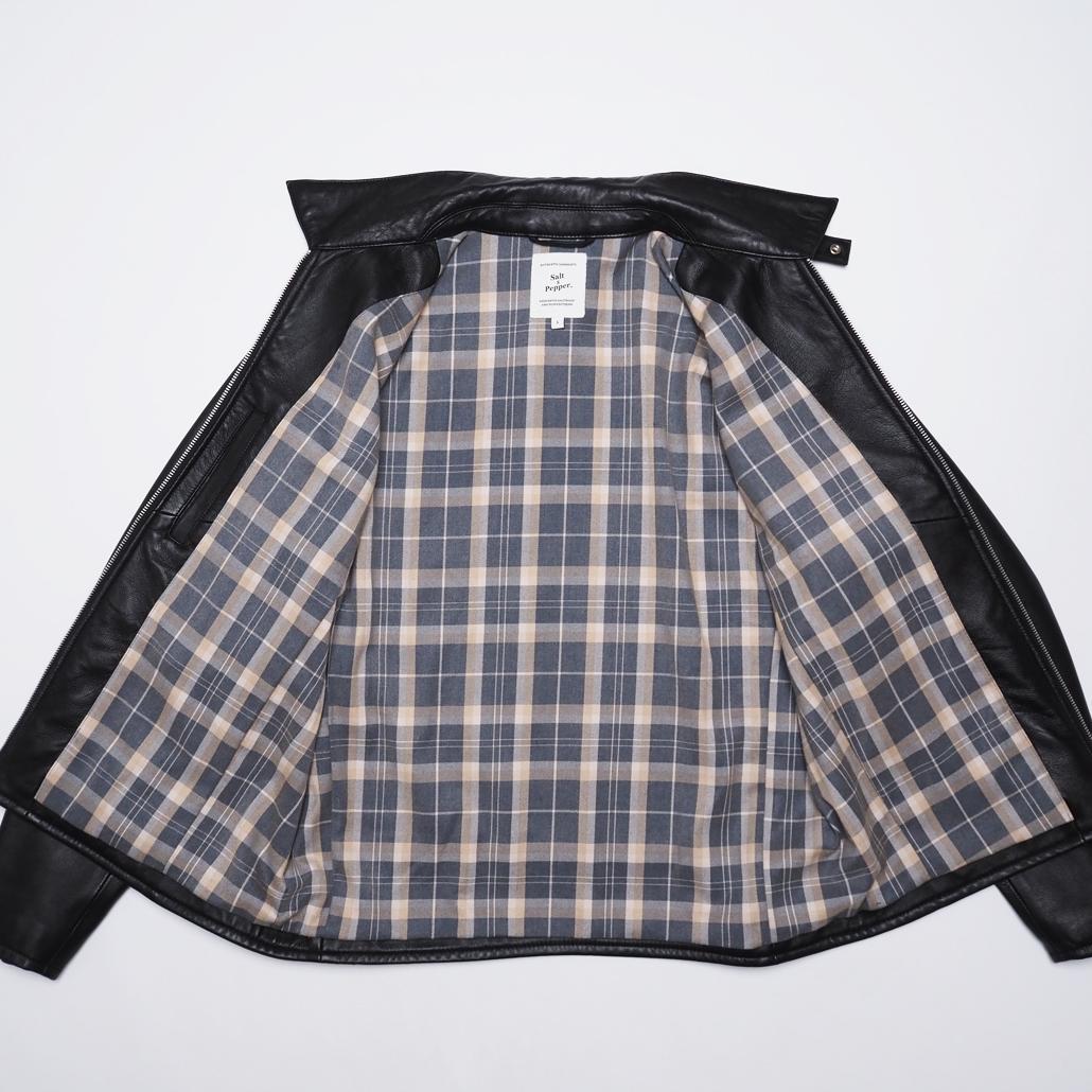 美品 Salt&Pepper ブラックラムレザージャケット 裏チェック Lサイズ