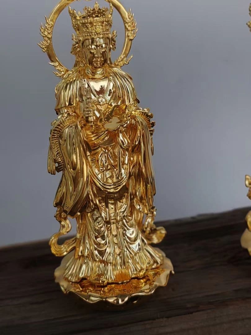 【修縁堂】高品質 仏像 メッキ 帝釈天 置物 木彫 仏様 可装蔵