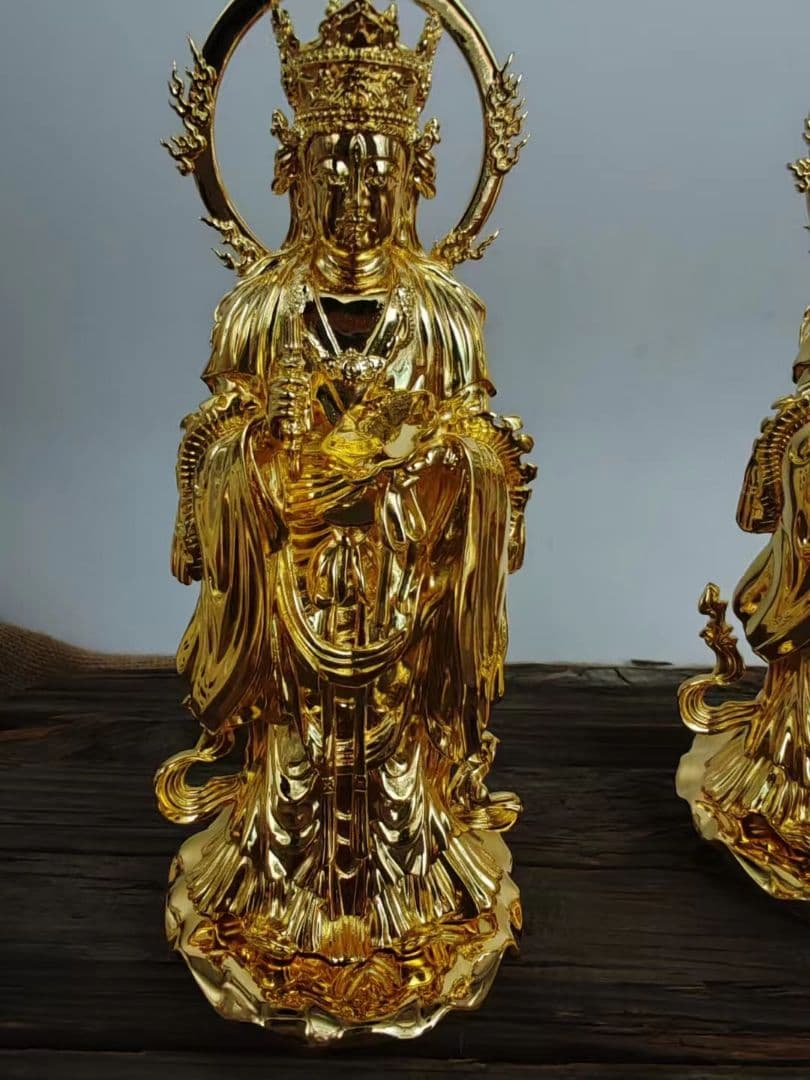 【修縁堂】高品質 仏像 メッキ 帝釈天 置物 木彫 仏様 可装蔵